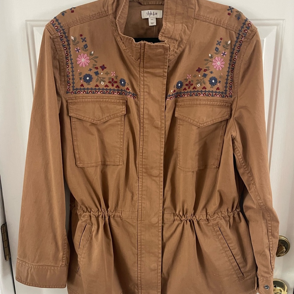 Style & Co. Tan Embroidered Utility Jacket